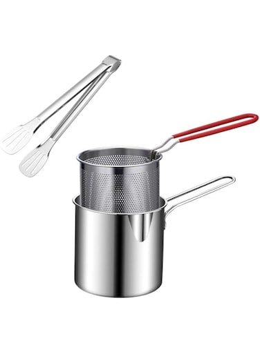 Erweicet Deep Fryer Set, Stainless Steel Oil Fryer Basket, Frying Pot with Strainer Basket for Kitchen Cooking