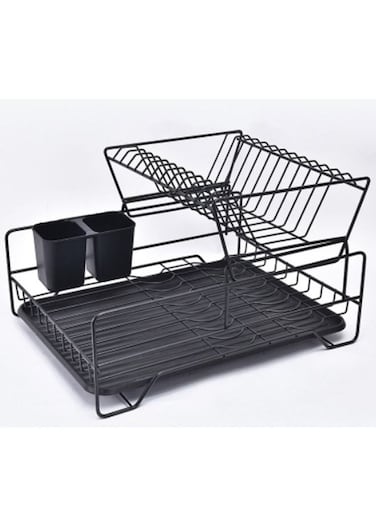 2 Layer Tier Kitchen Over The Sink Accessories Dish Organizer Storage Rack Plate Holder With Drip Tray