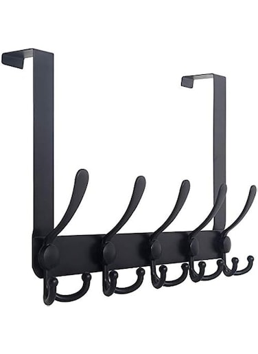 Black Over-The-Door Hooks - Heavy-Duty Wall-Mounted Coat and Hat Rack