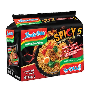 Indomie Hot Spicy Chicken Flavour Spicy Gourmet Fried Instant Noodles, 83g Pack of 5