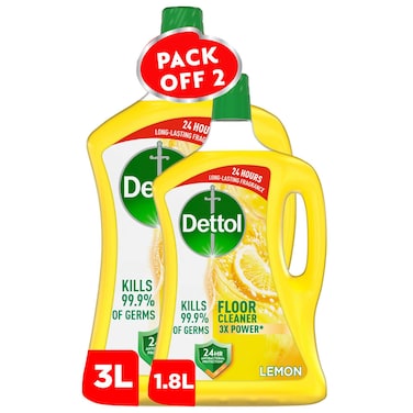 Dettol Antibacterial Floor Cleaner Lemon Scent, 3L + 1.8L