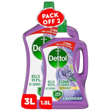 Dettol Antibacterial Floor Cleaner Lavender Scent, 3L + 1.8L