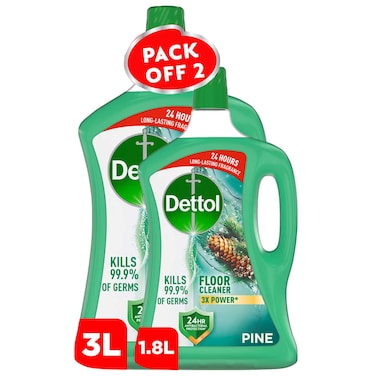 Dettol Antibacterial Floor Cleaner Pine Scent, 3L + 1.8L