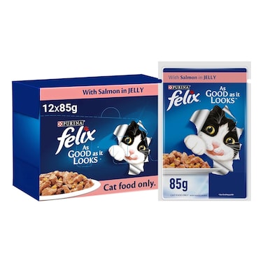 Purina Felix As Good As it Looks with Salmon in Jelly Adult Cat Food, 85g Pack of 12