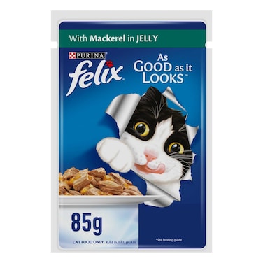 Purina Felix As Good As It Looks with Mackerel in Jelly Adult Cat Wet Food, 85g Pack of 12