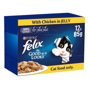 بورينا فيليكس أز جود أز إت لوكس طعام قطط مع الدجاج في الجيلي، 85 غرام حزمة من 12