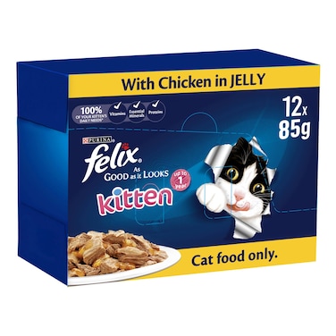 بورينا فيليكس أز جود أز إت لوكس طعام للقطط الصغيرة في جيلي ، حتى عمر سنة، 85 غرام حزمة من 12