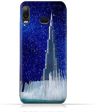 جراب حماية سيليكون TPU لهاتف سامسونج جالاكسي A6S بتصميم برج خليفة ونافورة مياه في ليلة مرصعة بالنجوم