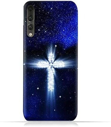 جراب حماية سيليكون TPU لهاتف هواوي P20 بلس بتصميم صليب مسيحي على خلفية ليلة مرصعة بالنجوم