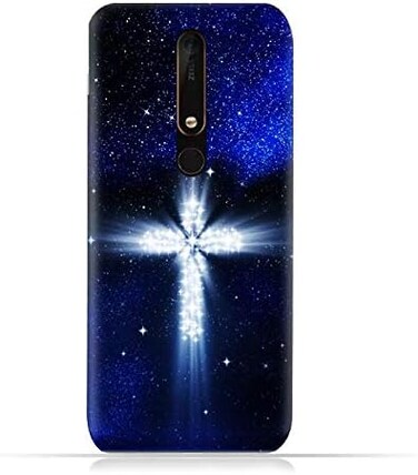 جراب حماية سيليكون TPU عام لهاتف نوكيا 6 (إصدار 2018) بتصميم صليب مسيحي على خلفية ليلة مرصعة بالنجوم