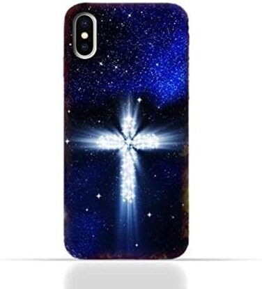 Eimo Apple iPhone X TPU Protective Silicone Case With Christian Cross On a Starry Night Design