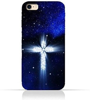 Eimo iPhone 7 TPU Silicone Protective Case With Christian Cross On a Starry Night Design