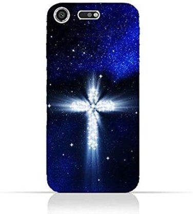 جراب حماية سيليكون TPU ممتاز من سوني إكسبريا XZ بتصميم صليب مسيحي على خلفية ليلة مرصعة بالنجوم