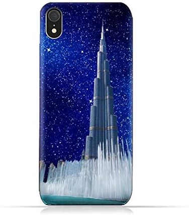 Generic Apple IPhone XR TPU Silicone Protective Case With Burj Khalifa and Water Fountain On a Starry Night Design