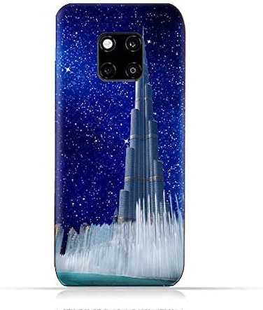 جراب حماية سيليكون TPU لهاتف هواوي ميت 20 برو، بتصميم برج خليفة ونافورة مياه في ليلة مرصعة بالنجوم.