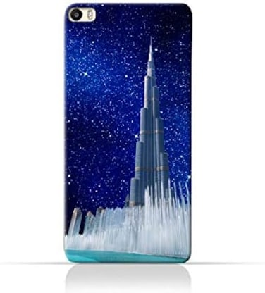 جراب حماية سيليكون TPU لهاتف هواوي P8 Max بتصميم برج خليفة ونافورة مياه في ليلة مرصعة بالنجوم