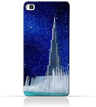 Generic Huawei P8 TPU Silicone Protective Case With Burj Khalifa and Water Fountain On a Starry Night Design