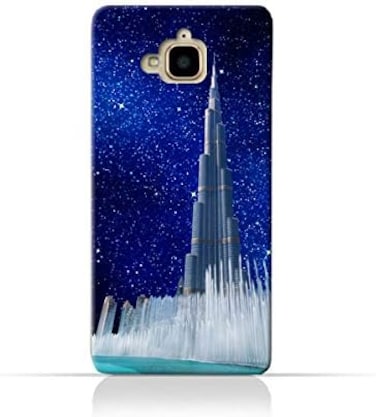 جراب حماية سيليكون TPU لهاتف هواوي Y6 Pro بتصميم برج خليفة ونافورة مياه في ليلة مرصعة بالنجوم