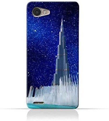 Generic LG Q6TPU Silicone Protective Case With Burj Khalifa and Water Fountain On a Starry Night Design