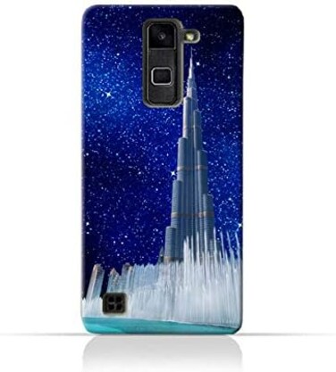 جراب حماية سيليكوني 2TPU لهاتف LG Stylus بتصميم برج خليفة ونافورة مياه في ليلة مرصعة بالنجوم
