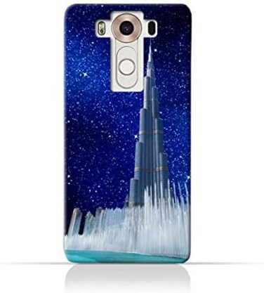جراب حماية سيليكوني من مادة TPU لهاتف LG V10 بتصميم برج خليفة ونافورة مياه في ليلة مرصعة بالنجوم