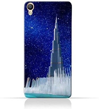 جراب حماية سيليكوني من مادة TPU لهاتف Oppo A37 بتصميم برج خليفة ونافورة مياه في ليلة مرصعة بالنجوم
