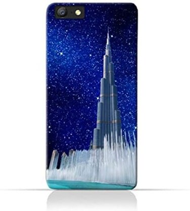 جراب حماية سيليكون TPU لهاتف Oppo A57 بتصميم برج خليفة ونافورة مياه في ليلة مرصعة بالنجوم
