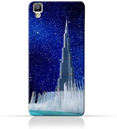 جراب حماية سيليكون TPU لهاتف Oppo F1 بتصميم برج خليفة ونافورة مياه على خلفية ليلة مرصعة بالنجوم