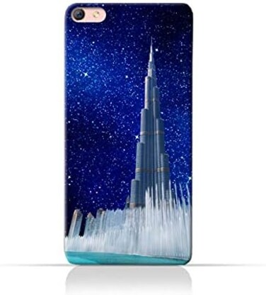 جراب حماية سيليكون TPU لهاتف Oppo R9s بتصميم برج خليفة ونافورة مياه في ليلة مرصعة بالنجوم
