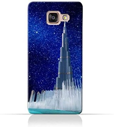 Generic Samsung Galaxy A7 (2016) TPU Silicone Protective Case With Burj Khalifa and Water Fountain On a Starry Night Design