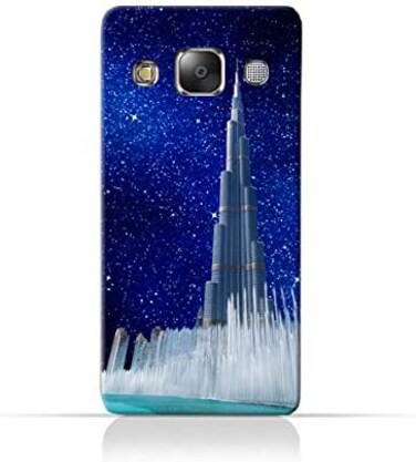 Generic Samsung Galaxy E5 TPU Silicone Protective Case With Burj Khalifa and Water Fountain On a Starry Night Design