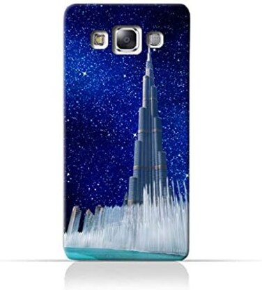 Generic Samsung Galaxy E7 TPU Silicone Protective Case With Burj Khalifa and Water Fountain On a Starry Night Design