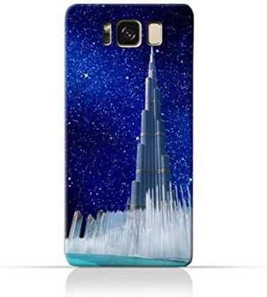 Generic Samsung Galaxy S8 TPU Silicone Protective Case With Burj Khalifa and Water Fountain On a Starry Night Design