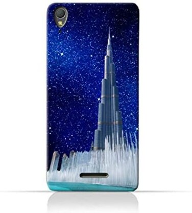 Generic Sony Xperia T3 TPU Silicone Protective Case With Burj Khalifa and Water Fountain On a Starry Night Design