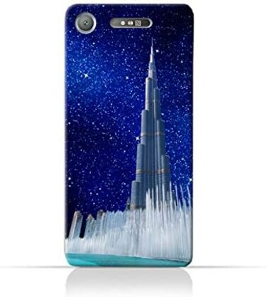 Generic Sony Xperia XZ1 TPU Silicone Protective Case With Burj Khalifa and Water Fountain On a Starry Night Design