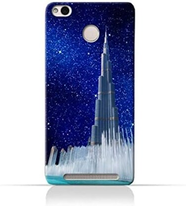 Generic Xiaomi Redmi 3xTPU Silicone Protective Case With Burj Khalifa and Water Fountain On a Starry Night Design