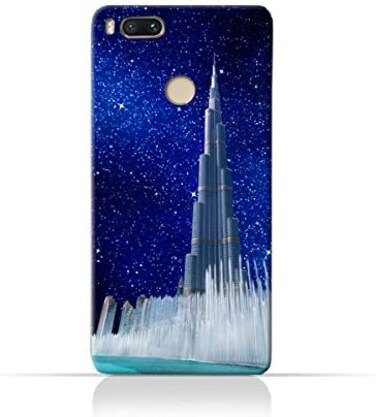 جراب حماية سيليكوني من مادة TPU لهاتف Xiaomi Mi A1 بتصميم برج خليفة ونافورة مياه في ليلة مرصعة بالنجوم