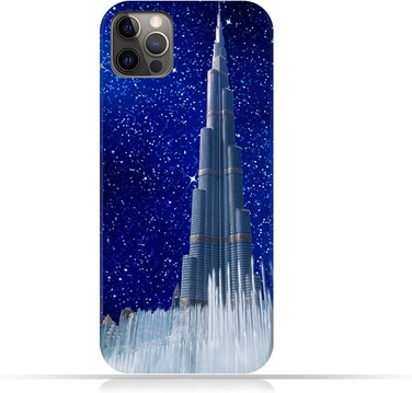 Generic Protective Case Cover For Apple iPhone 12 Pro Max With Burj Khalifa On a Starry Night Design
