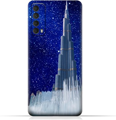 غطاء حماية خلفي من مادة TPU لهاتف هواوي P smart 2021 بتصميم برج خليفة في ليلة مرصعة بالنجوم