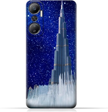 غطاء حماية خلفي من مادة TPU لهاتف Infinix Hot 20 (4G) بتصميم برج خليفة في ليلة مرصعة بالنجوم