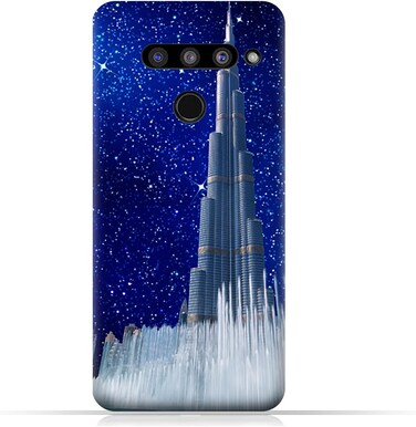 غطاء حماية عام لهاتف LG V50 ThinQ 5G بتصميم برج خليفة في ليلة مرصعة بالنجوم