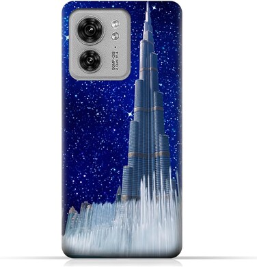 غطاء خلفي واقٍ من مادة TPU لهاتف موتورولا إيدج 40 (LTE / 5G) بتصميم برج خليفة في ليلة مرصعة بالنجوم