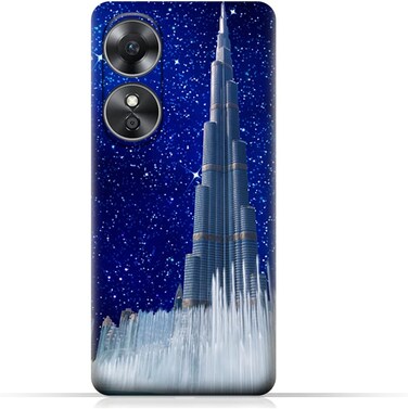 غطاء حماية خلفي من مادة TPU لهاتف Oppo A17 بتصميم برج خليفة في ليلة مرصعة بالنجوم