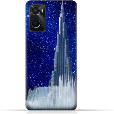غطاء حماية خلفي من مادة TPU لهاتف Oppo A36 بتصميم برج خليفة في ليلة مرصعة بالنجوم