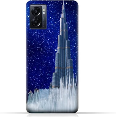 غطاء حماية خلفي من مادة TPU لهاتف Oppo A57 5G بتصميم برج خليفة في ليلة مرصعة بالنجوم