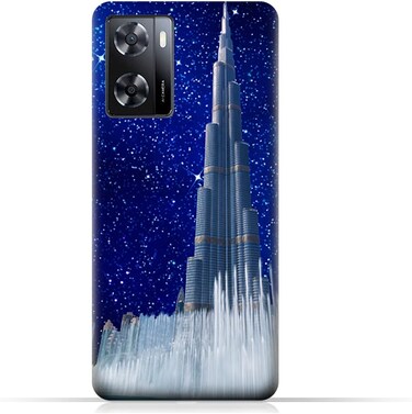غطاء خلفي واقٍ من مادة TPU لهاتف Oppo A57e بتصميم برج خليفة في ليلة مرصعة بالنجوم