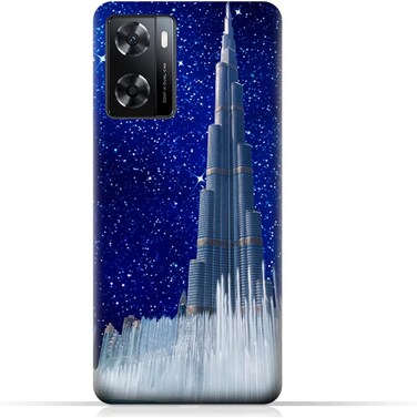 غطاء حماية خلفي من مادة TPU لهاتف Oppo A57s بتصميم برج خليفة في ليلة مرصعة بالنجوم