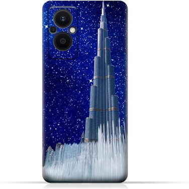 غطاء حماية خلفي من مادة TPU لهاتف Oppo Reno7 Z 5G بتصميم برج خليفة في ليلة مرصعة بالنجوم