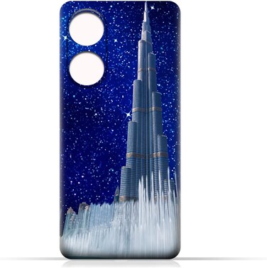 غطاء حماية خلفي من مادة TPU لهاتف Oppo Reno8 T 5G بتصميم برج خليفة في ليلة مرصعة بالنجوم