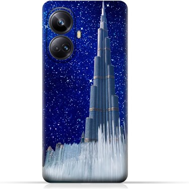 غطاء خلفي واقٍ من مادة TPU لهاتف Realme 10 Pro+ (Realme 10 Pro Plus) بتصميم برج خليفة في ليلة مرصعة بالنجوم